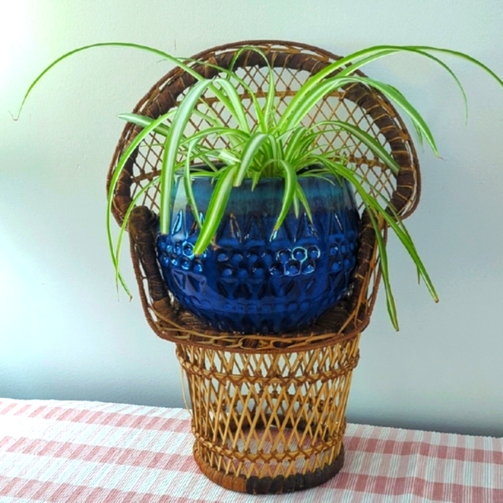 Vintage Wicker Plant Chair Stand